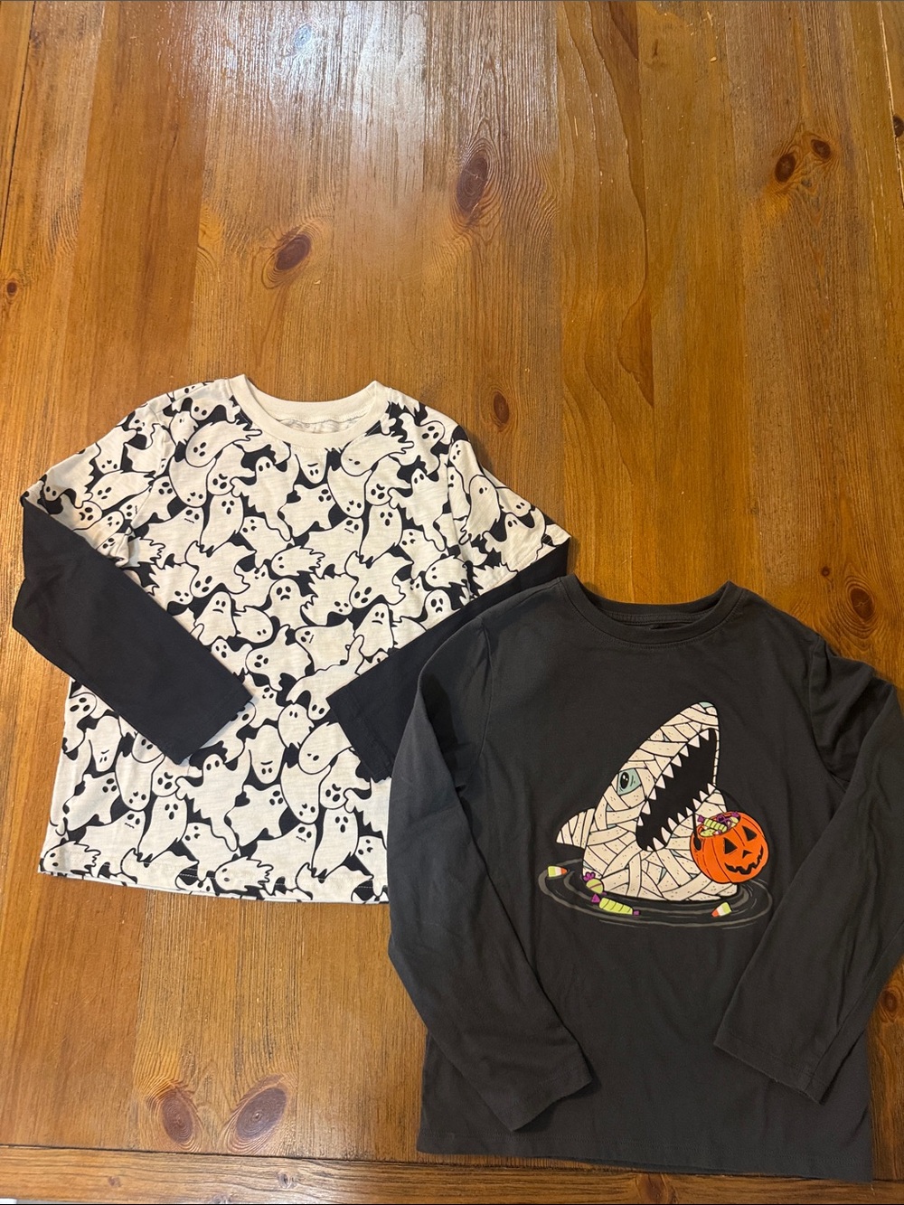 2 Kids Halloween Ghost & Shark Long-Sleeve Tops Size 6-7